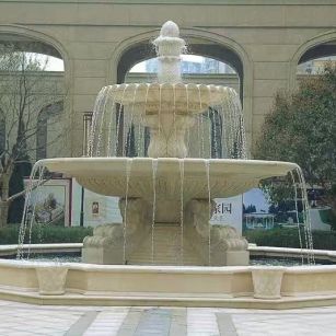 通化 黄金麻花岗岩异型加工——户外庭院石雕流水喷泉