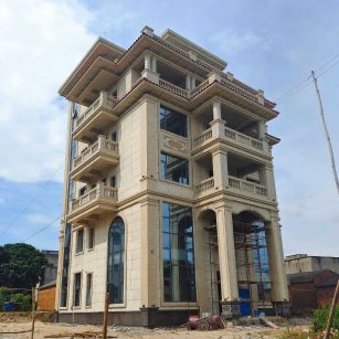 通化 黄金麻花岗岩石材别墅外墙干挂搭配（雕花栏杆花瓶柱门楼罗马柱）