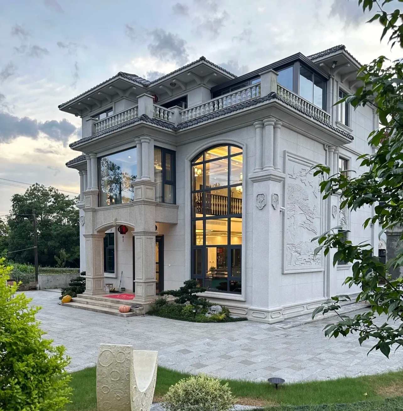 通化 白麻花岗岩私人别墅干挂石材豪华定制