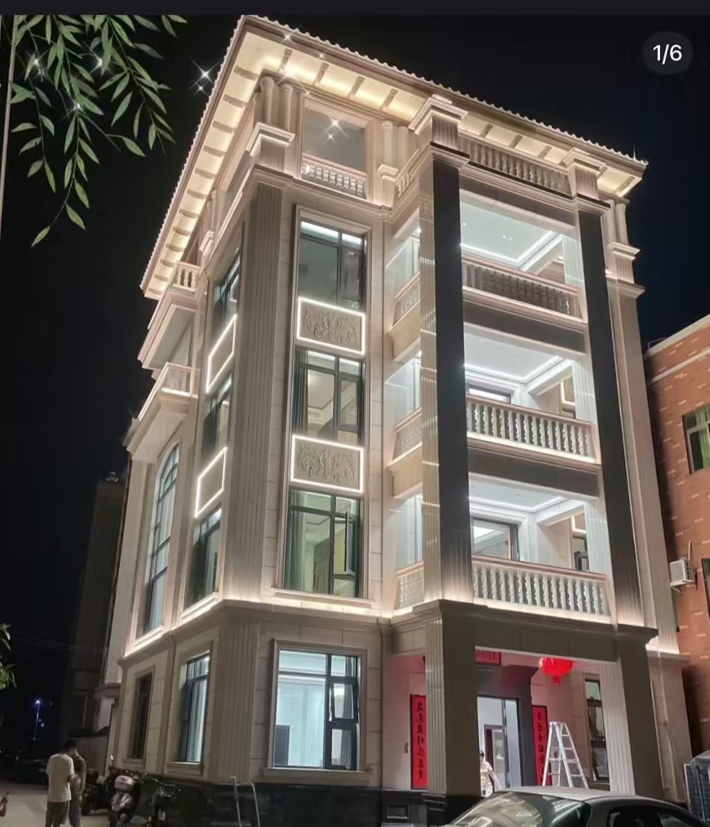 通化 芝麻白花岗岩别墅外墙夜间效果