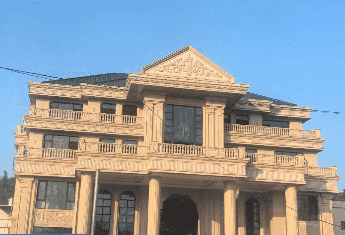 通化黄金麻别墅外墙干挂石材效果示例