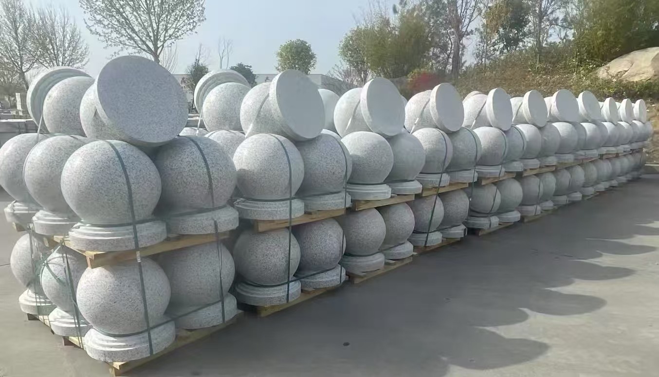 通化 白麻花岗岩石材圆球，石球，挡车球，隔离球，景观石球，风水球等