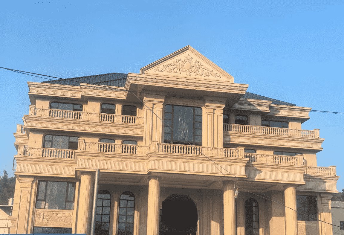 通化黄金麻别墅外墙干挂石材效果示例